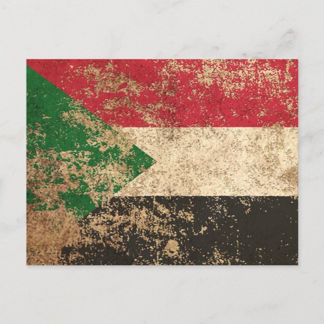Rough Aged Vintage Sudanese Flag Postcard (Front)