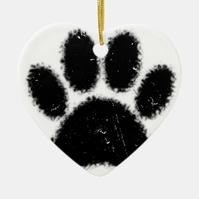 Rough And Distressed Dog Paw Print Ceramic Ornament (Front)