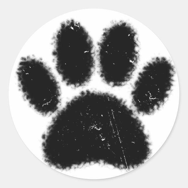 Rough And Distressed Dog Paw Print Classic Round Sticker (Front)