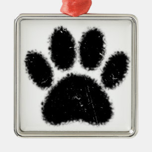 Rough And Distressed Dog Paw Print Metal Tree Decoration