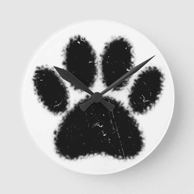 Rough And Distressed Dog Paw Print Round Clock (Front)
