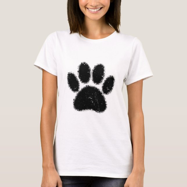 Rough And Distressed Dog Paw Print T-Shirt (Front)