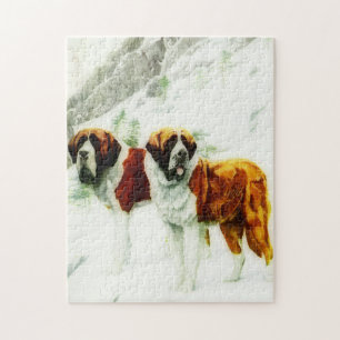 rough and smooth St Bernard - painting Jigsaw Puzzle