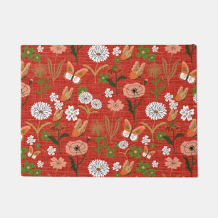 Rough Bamboo Floral Butterfly Shamrocks in Red Doormat