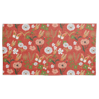Rough Bamboo Floral Butterfly Shamrocks in Red Pillowcase