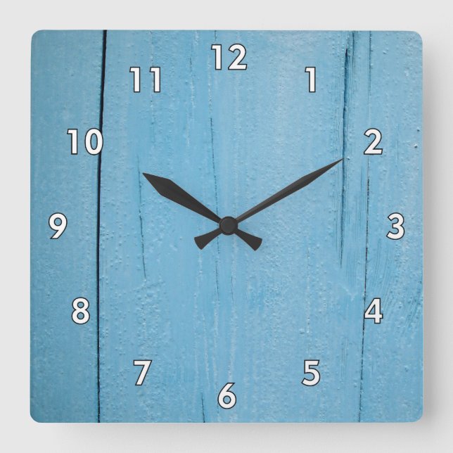 Rough Blue Painted Wood Panelling Square Wall Clock (Front)