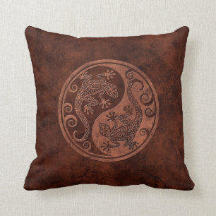 Rough Brown Stone Yin Yang Geckos Cushion