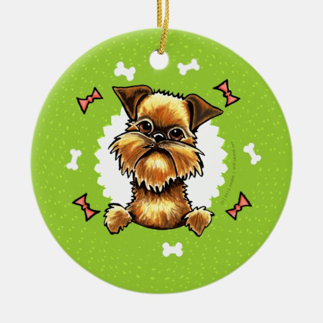 Rough Brussels Griffon Dog Bones Christmas Wreath Ceramic Tree Decoration (Front)