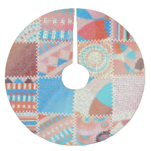 Rough Canvas Patchwork: Textured Vintage Pattern Brushed Polyester Tree Skirt