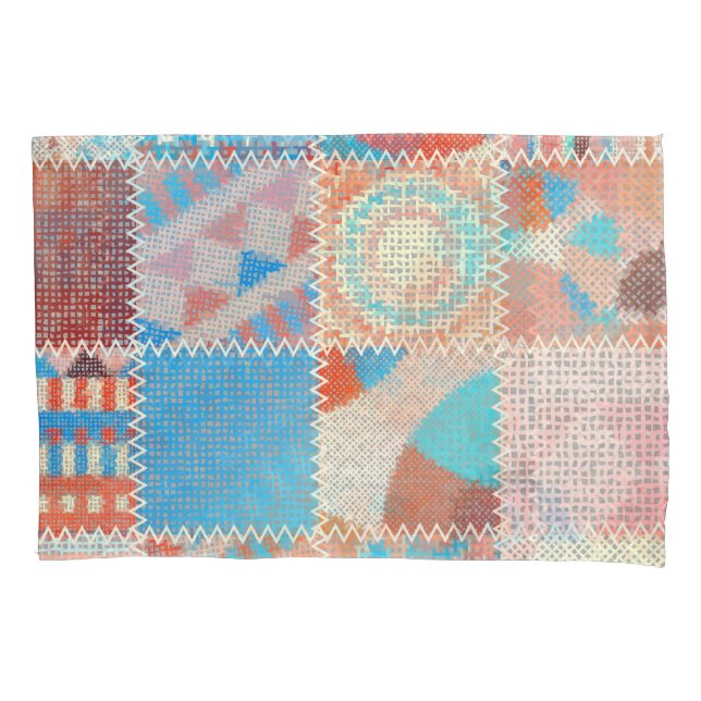 Rough Canvas Patchwork: Textured Vintage Pattern Pillowcase (Front)