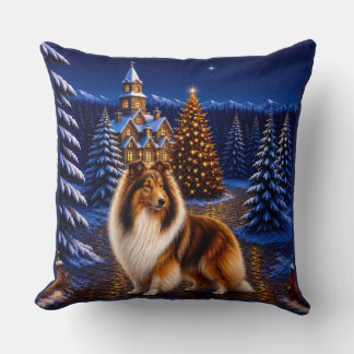 Rough Coated Collie Holiday Cushion