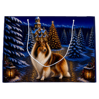 Rough Coated Collie Holiday Large Gift Bag