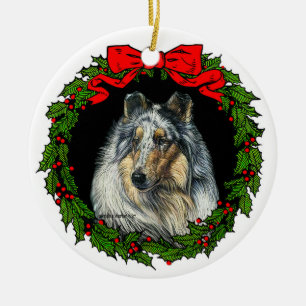 Rough Collie Art by Glenda S. Harlan Ceramic Ornament