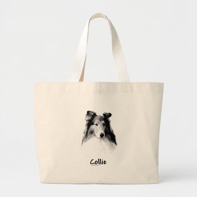 Rough Collie Charcoal Large Tote Bag (Front)