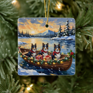 Rough Collie Christmas Boat Holiday Ceramic Ornament