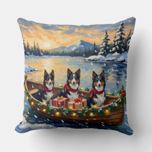 Rough Collie Christmas Boat Holiday Cushion