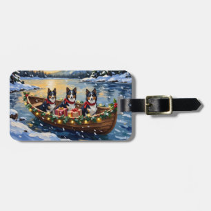 Rough Collie Christmas Boat Holiday Luggage Tag