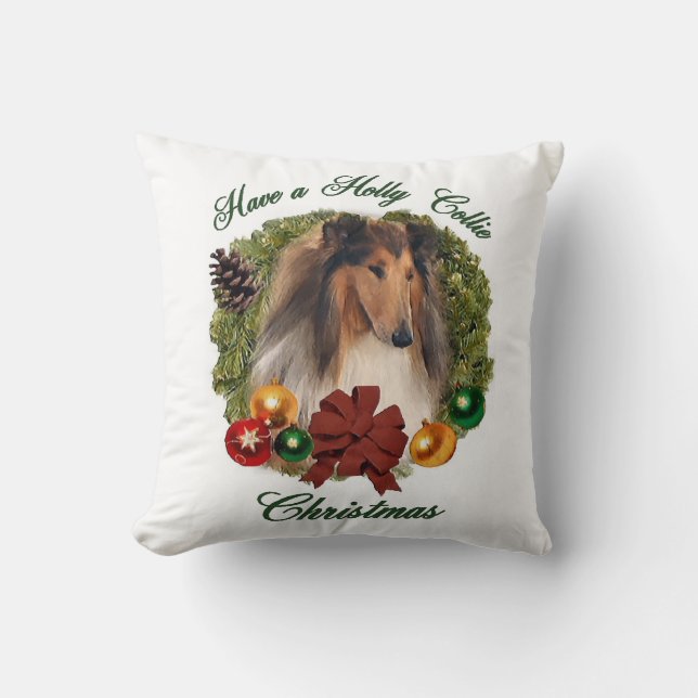 Rough Collie Christmas Cushion (Front)