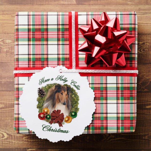 Rough Collie Christmas Gifts Tree Decoration Card (Insitu (Gift))