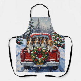 Rough Collie Christmas Red Truck Holiday Apron