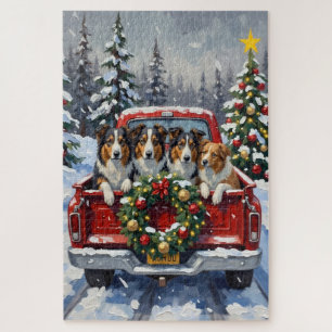 Rough Collie Christmas Red Truck Holiday Jigsaw Puzzle