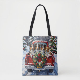 Rough Collie Christmas Red Truck Holiday Tote Bag