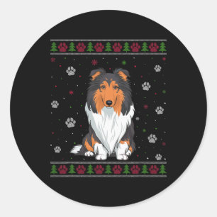 Rough Collie Christmas Sweater Xmas Pet Animal Dog Classic Round Sticker