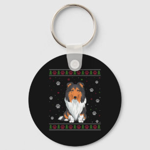Rough Collie Christmas Sweater Xmas Pet Animal Dog Key Ring