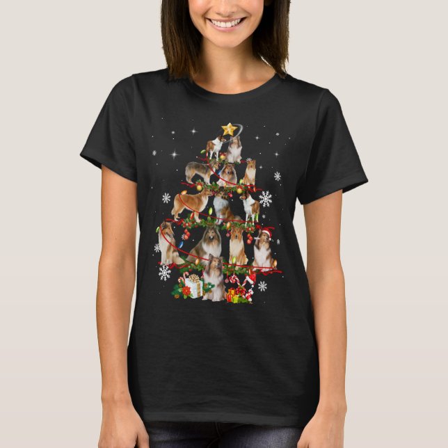 Rough Collie Christmas Tree Lights Sweater Dog (Front)