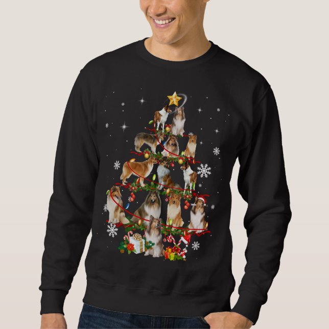 Rough Collie Christmas Tree Lights Sweater Dog Chr (Front)