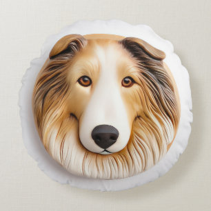 Rough Collie Dog 3D Inspired Round Cushion