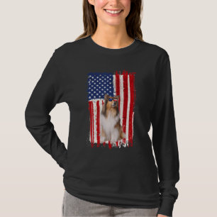 Rough Collie Dog American Flag Patriotic 4th Of J T-Shirt