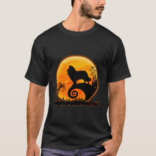 Rough Collie Dog And Moon Funny Dog Halloween Cost T-Shirt