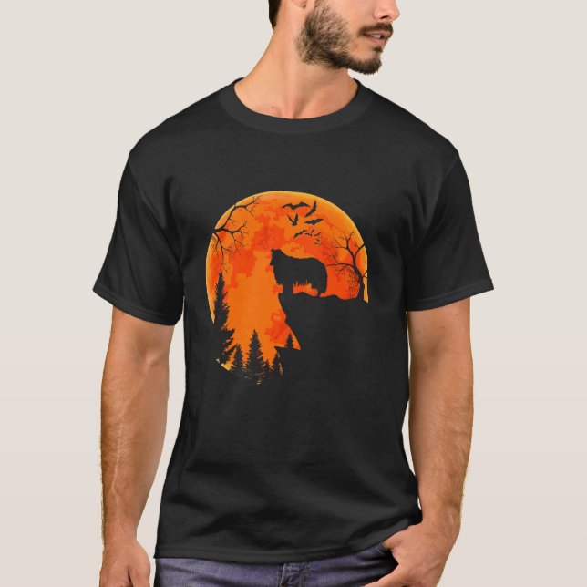 Rough Collie Dog And Moon Halloween Costume Dog Lo T-Shirt (Front)