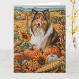 Rough Collie Dog Autumn Harvest Thanksgiving Card