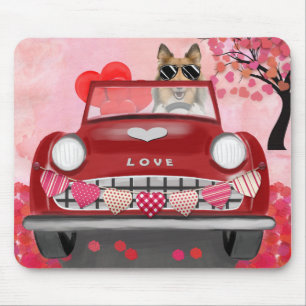 Rough Collie Dog Car with Hearts Valentine's Mouse Pad