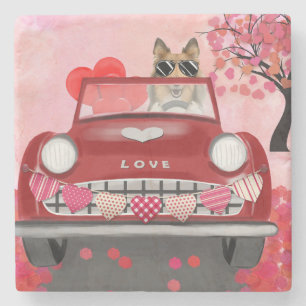 Rough Collie Dog Car with Hearts Valentine's  Stone Coaster