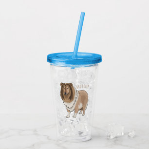 Rough collie dog cartoon illustration acrylic tumbler