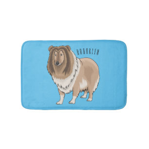 Rough collie dog cartoon illustration bath mat
