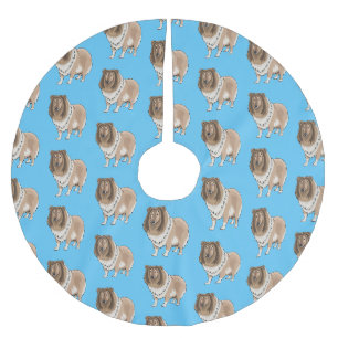 Rough collie dog cartoon illustration brushed polyester tree skirt