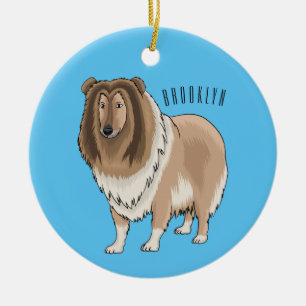 Rough collie dog cartoon illustration ceramic ornament