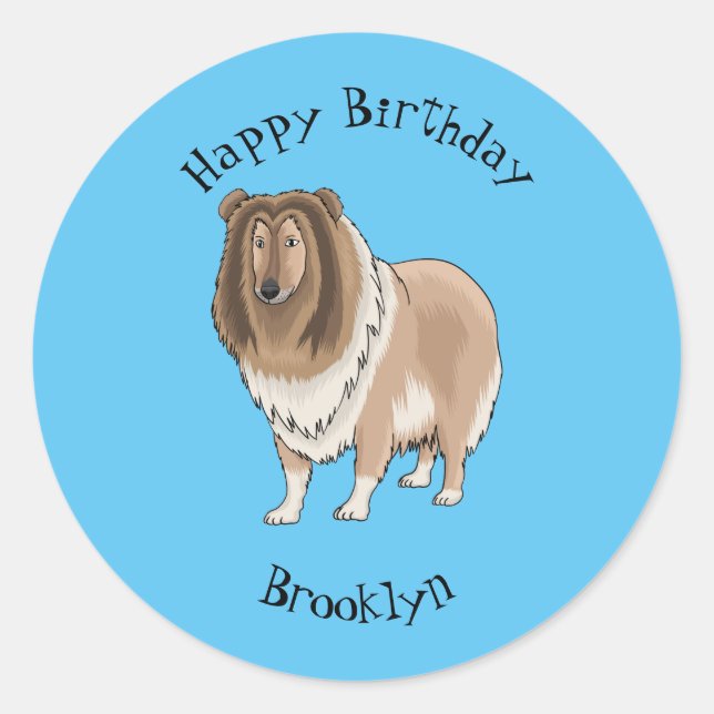 Rough collie dog cartoon illustration classic round sticker (Front)