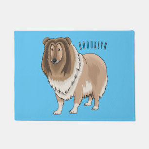 Rough collie dog cartoon illustration doormat