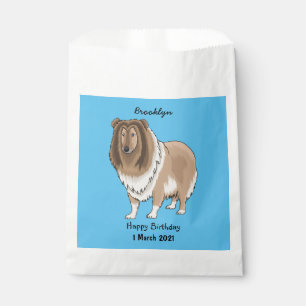Rough collie dog cartoon illustration favour bag