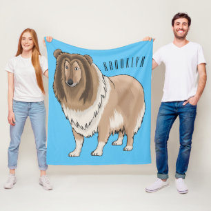 Rough collie dog cartoon illustration fleece blanket
