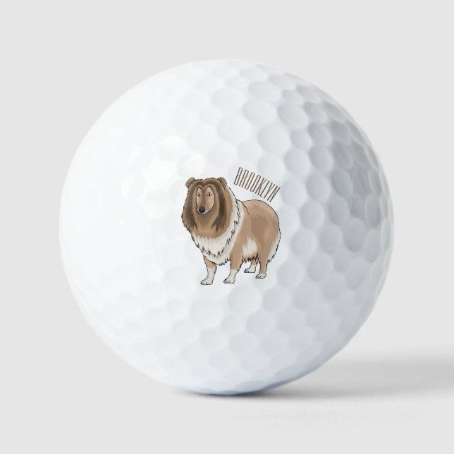 Rough collie dog cartoon illustration  golf balls (Front)