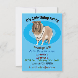 Rough collie dog cartoon illustration invitation