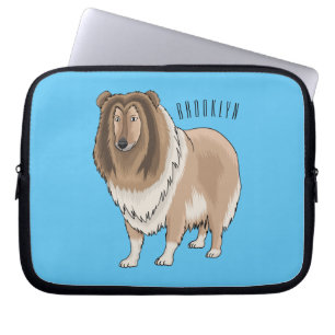 Rough collie dog cartoon illustration laptop sleeve