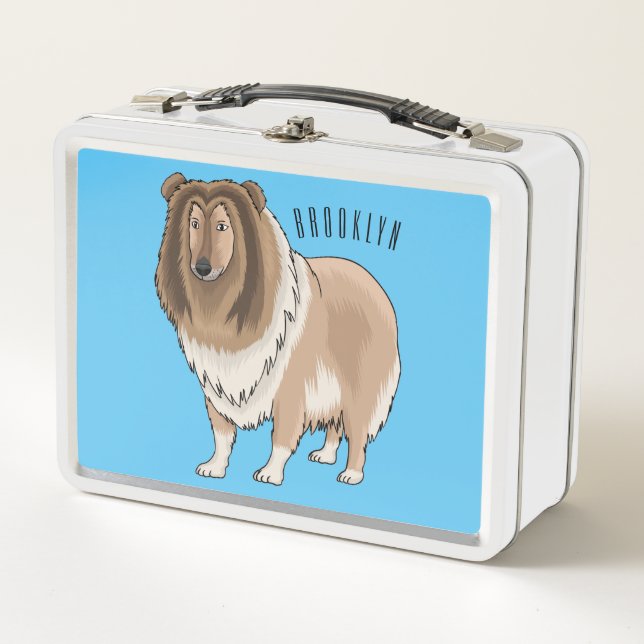Rough collie dog cartoon illustration metal lunch box (Front)