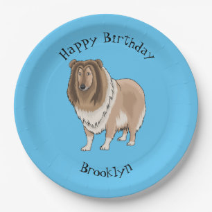 Rough collie dog cartoon illustration paper plate